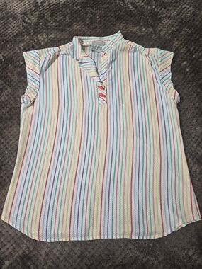 Vintage Multi Color Striped Cap-Sleeve Top
